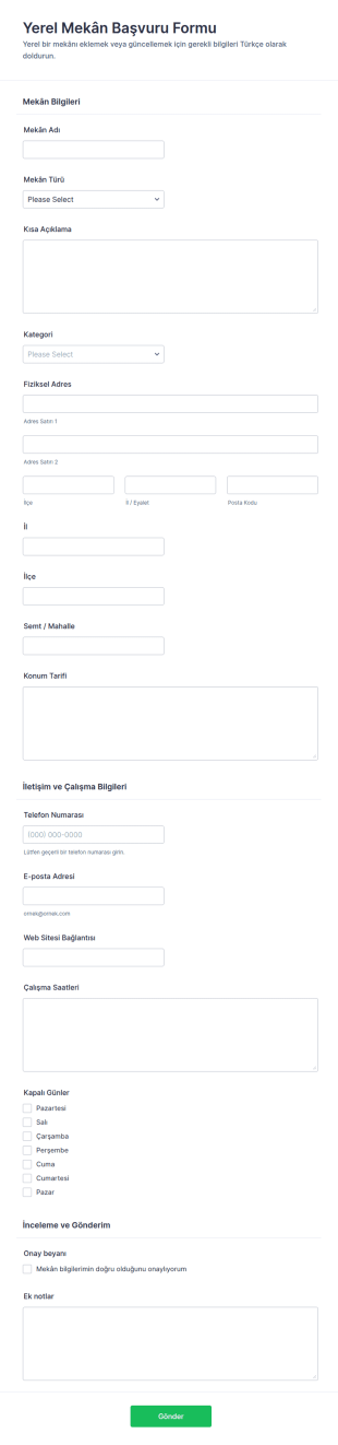 Yerel Konum Gönderim Form Şablonu