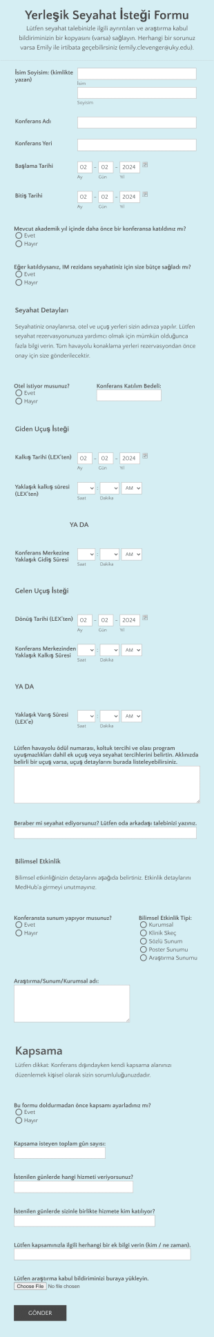 Yerleşik Seyahat İsteği Form Şablonu