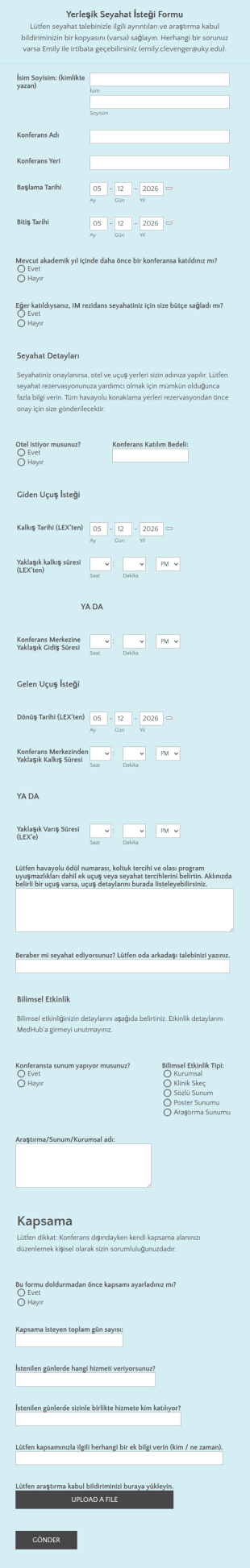 Yerleşik Seyahat İsteği Form Şablonu