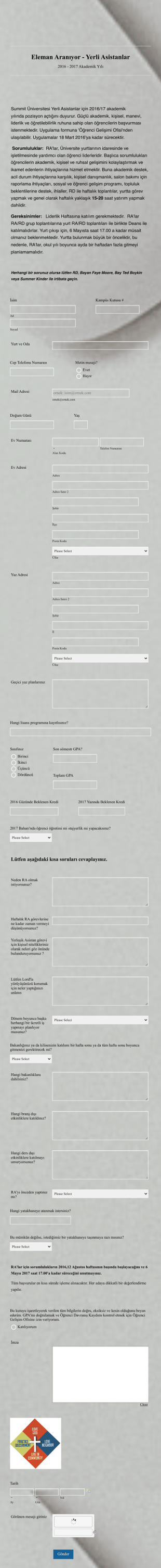 Yerli Asistan Başvuru Form Şablonu