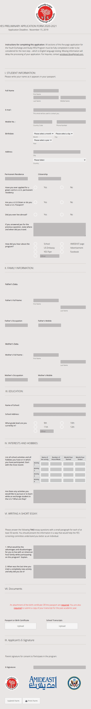 Preliminary Application Form Template