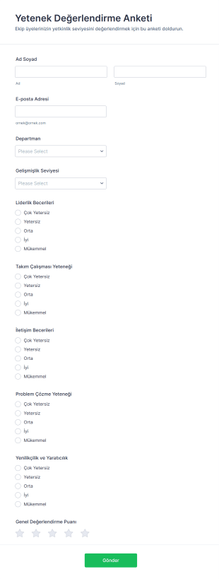Yetenek Değerlendirme Anketi Form Şablonu