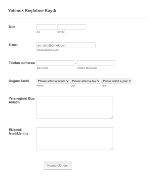 Yetenek Keşfetme Kaydı Form Şablonu