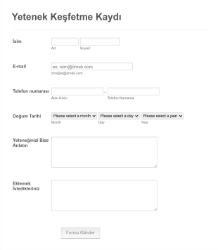 Yetenek Keşfetme Kaydı Form Template