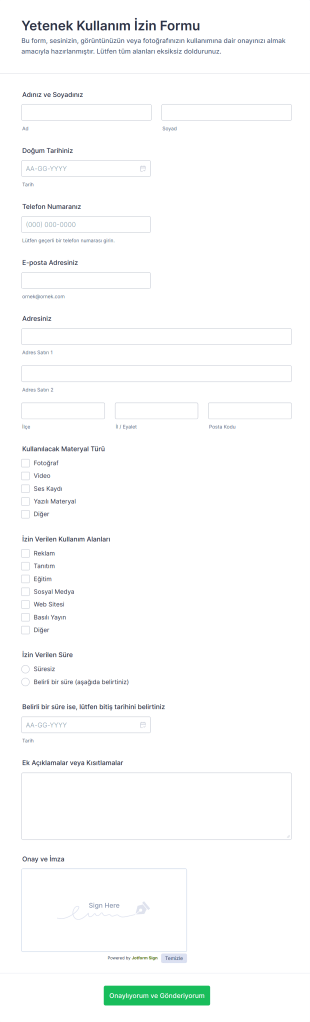 Yetenek Kullanım İzin Form Şablonu