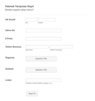 Yetenek Yarışması Kayıt Form Şablonu