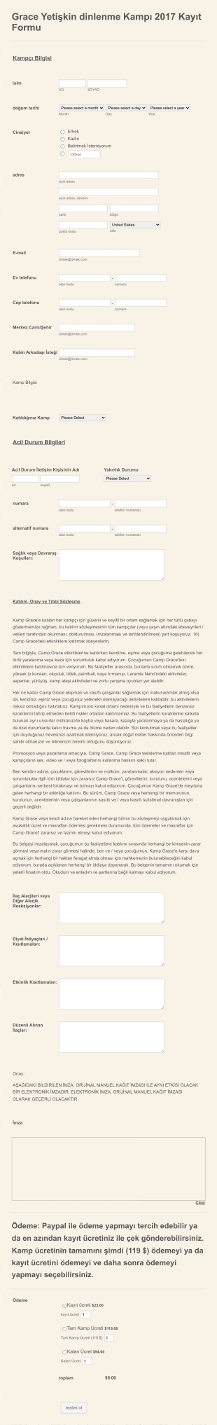 Yetişkin Kampı Kayıt Form Şablonu