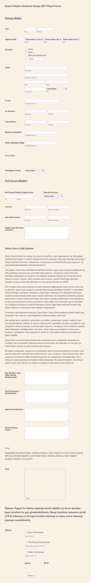 Yetişkin Kampı Kayıt Form Şablonu