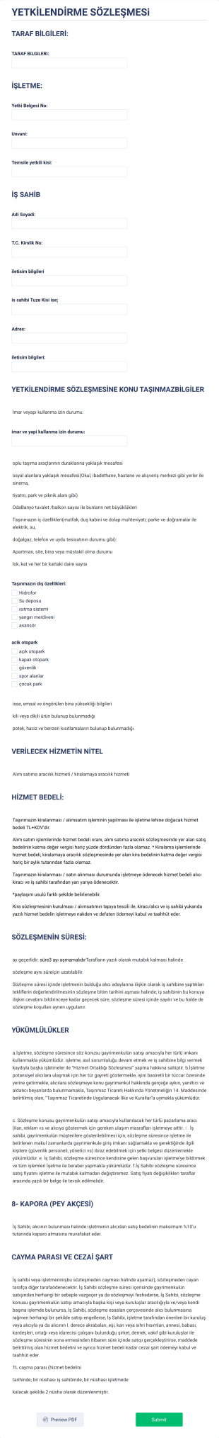 YETKİLENDİRME SÖZLEŞMESi Form Template