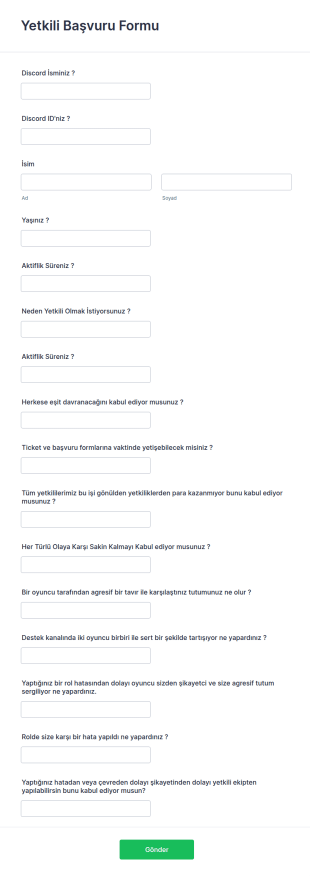 Yetkili Başvuru Form Şablonu