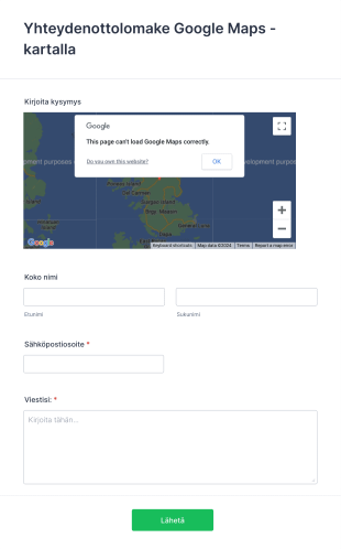 Yhteydenottolomake Google Maps Kartalla Form Template