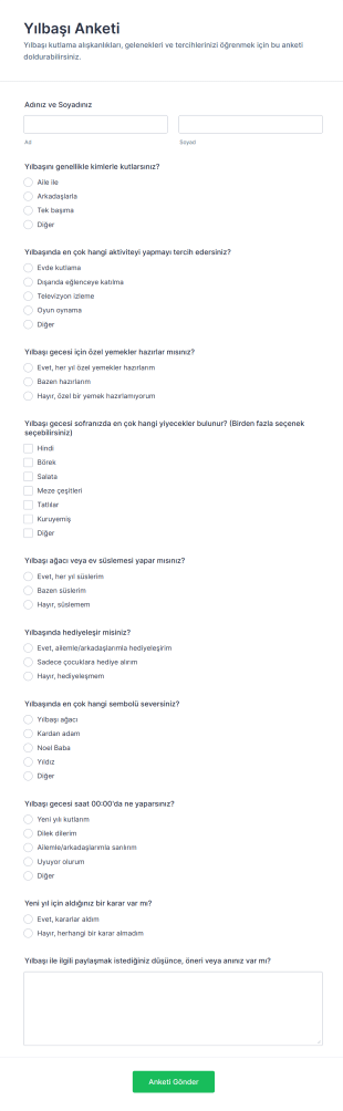 Yılbaşı Anketi Form Şablonu