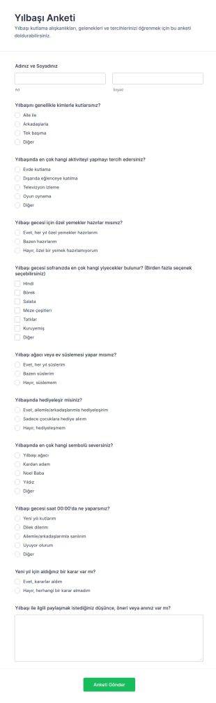 Yılbaşı Anketi Form Şablonu
