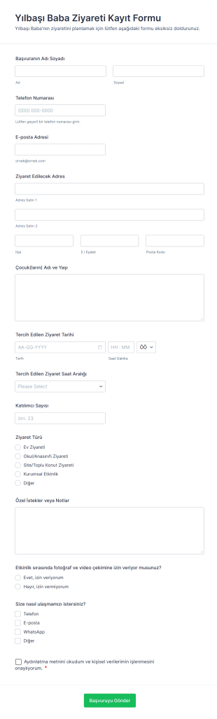Yılbaşı Baba Ziyareti Kayıt Form Şablonu