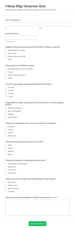 Yılbaşı Bilgi Yarışması Quiz Form Şablonu