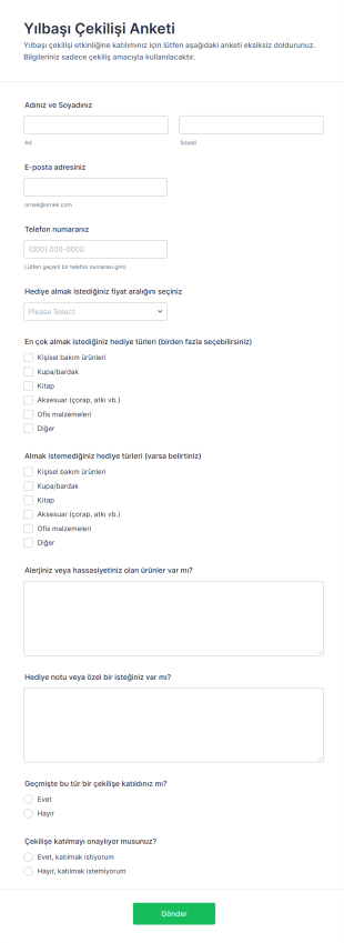 Yılbaşı Çekilişi Anketi Form Şablonu