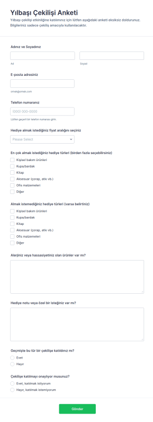 Yılbaşı Çekilişi Anketi Form Şablonu