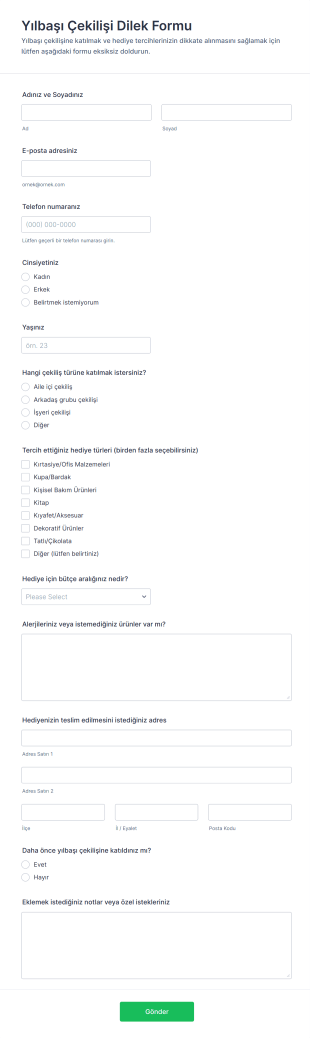 Yılbaşı Çekilişi Dilek Form Şablonu