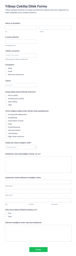 Yılbaşı Çekilişi Dilek Form Şablonu
