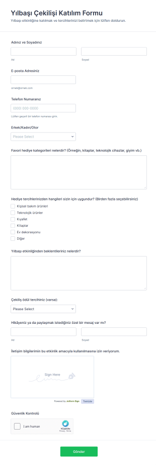 Yılbaşı Çekilişi Katılım Form Şablonu