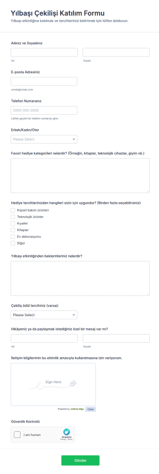 Yılbaşı Çekilişi Katılım Form Şablonu