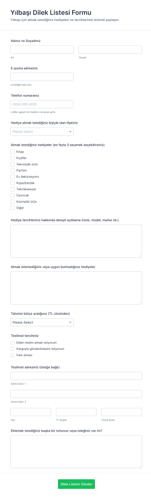 Yılbaşı Dilek Listesi Form Şablonu