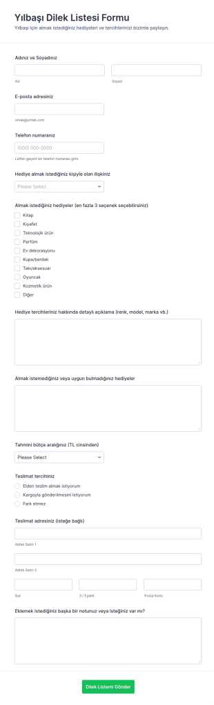 Yılbaşı Dilek Listesi Form Şablonu