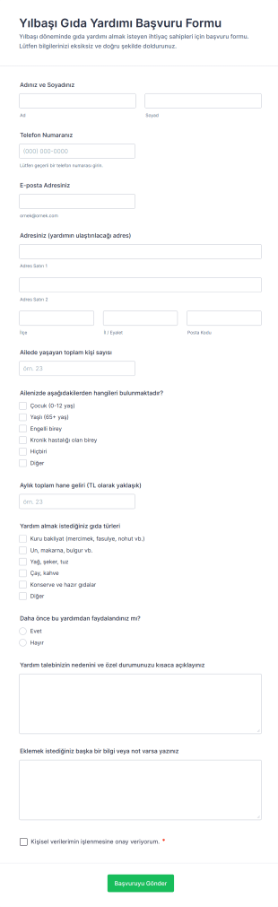 Yılbaşı Gıda Yardımı Başvuru Form Şablonu