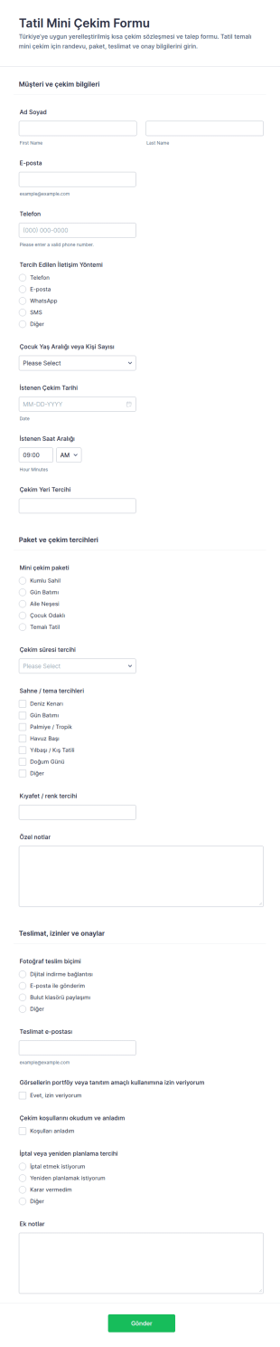 Yılbaşı Mini Seans Sözleşmesi Formu 🎄✨ Form Şablonu