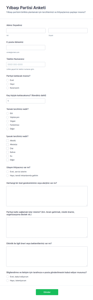 Yılbaşı Partisi Anketi Form Şablonu