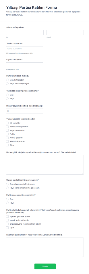 Yılbaşı Partisi Katılım Form Şablonu