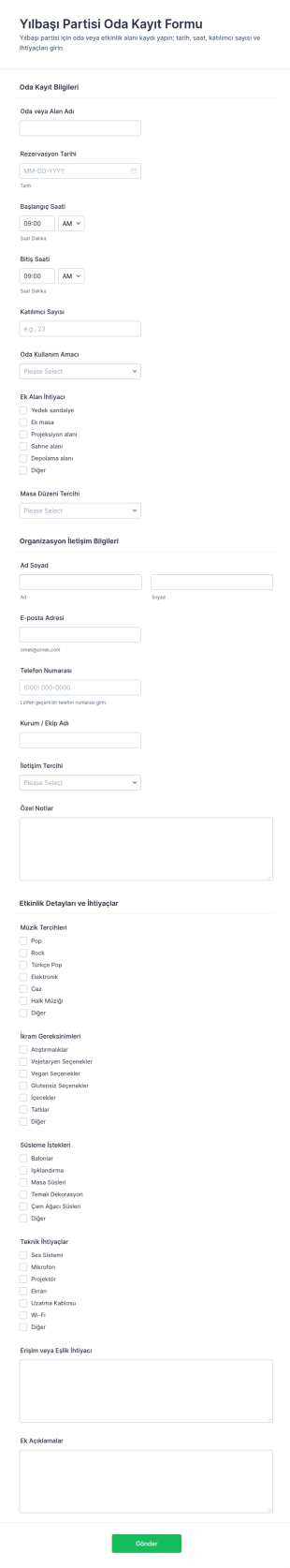 Yılbaşı Partisi Salon Kayıt Form Şablonu