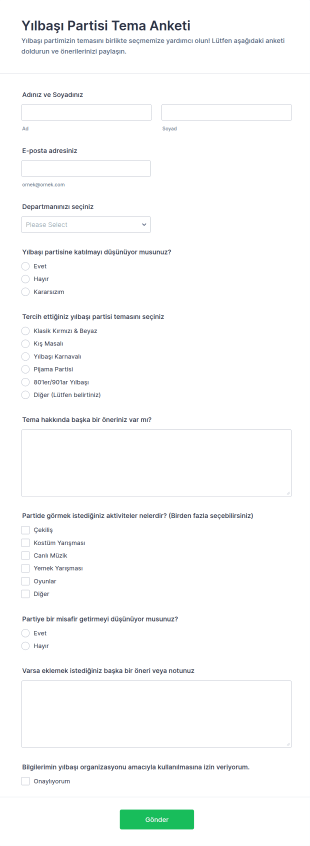 Yılbaşı Partisi Tema Anketi Form Şablonu