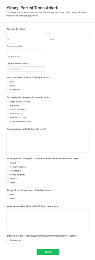 Yılbaşı Partisi Tema Anketi Form Şablonu
