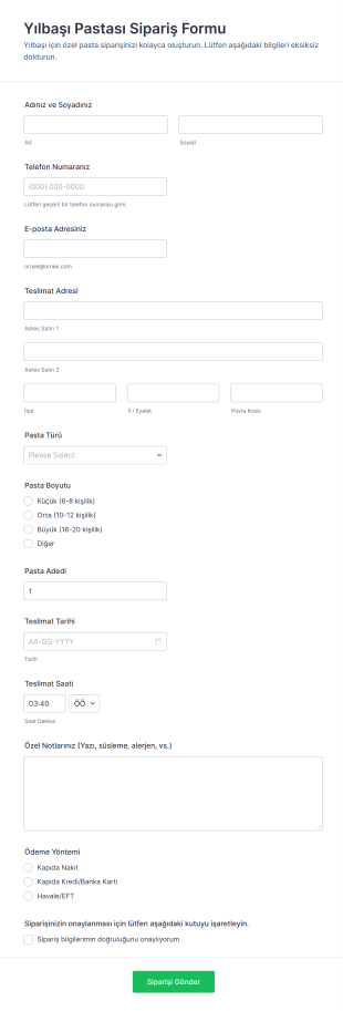 Yılbaşı Pastası Sipariş Form Şablonu