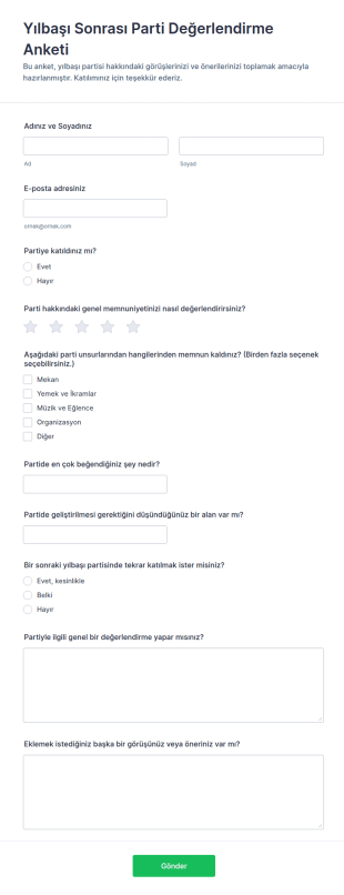 Yılbaşı Sonrası Parti Değerlendirme Anketi Form Şablonu