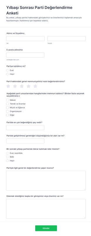 Yılbaşı Sonrası Parti Değerlendirme Anketi Form Şablonu