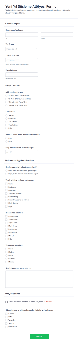 Yılbaşı Süsleme Atölyesi Kayıt Form Şablonu