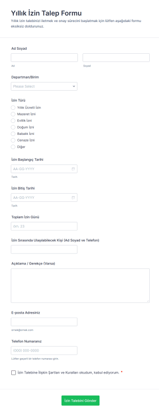 Yıllık İzin Talep Form Template