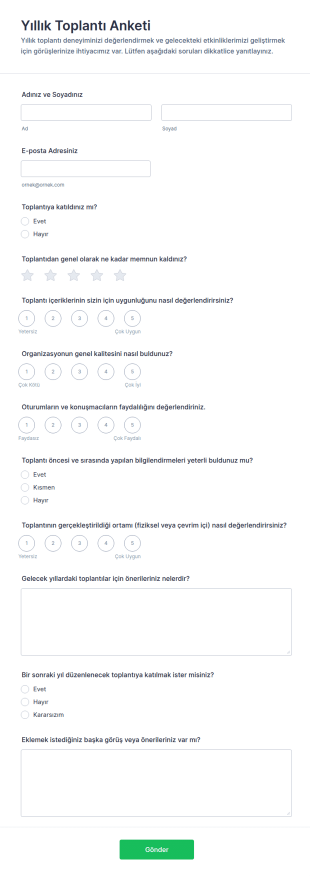 Yıllık Toplantı Anketi Form Şablonu