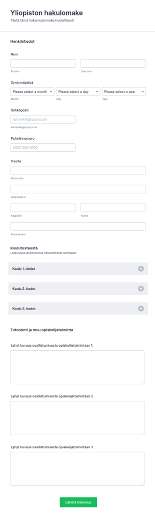 Yliopiston Hakulomake