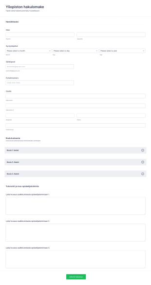 Yliopiston Hakulomake Form Template