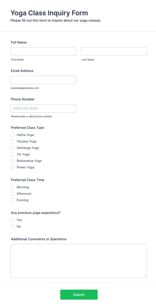 Yoga Class Inquiry Form Template