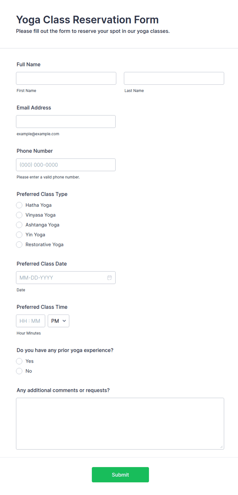 Yoga Class Reservation Form Template | Jotform