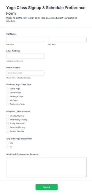 Yoga Class Signup & Schedule Preference Form Template