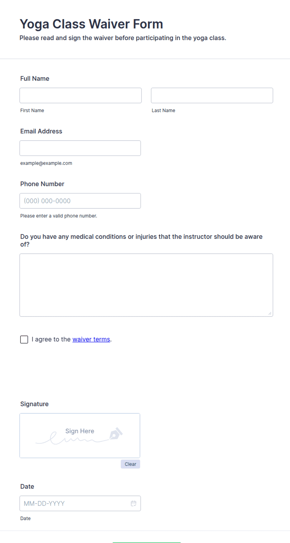 Yoga Class Waiver Form Template | Jotform