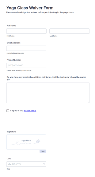 Yoga Class Waiver Form Template