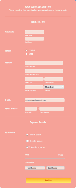 Yoga Club Registration Form Template