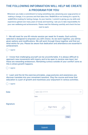 Yoga Consent Form Template