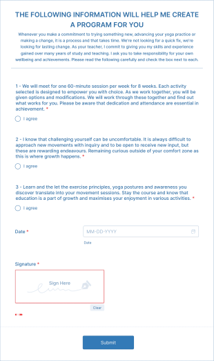 Yoga Consent Form Template